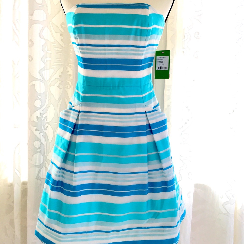 NWT LILLY PULITZER Turquoise Stripe Blossom Dress